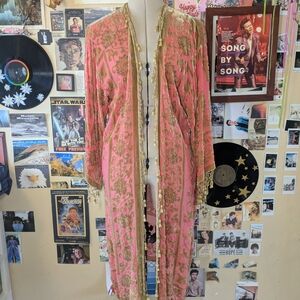 Pink and Gold Embroidered Silk Kimono